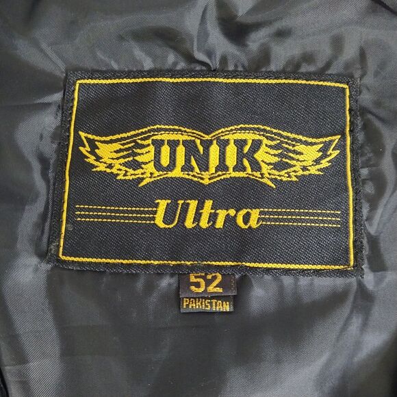 UNIK Leather Black Biker Motorcycle Vest Size 52 Buffalo Head Buttons 4 Pockets - Picture 5 of 9